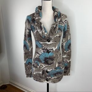 Stylish Women's Cardigan with Blue and Gray Pattern